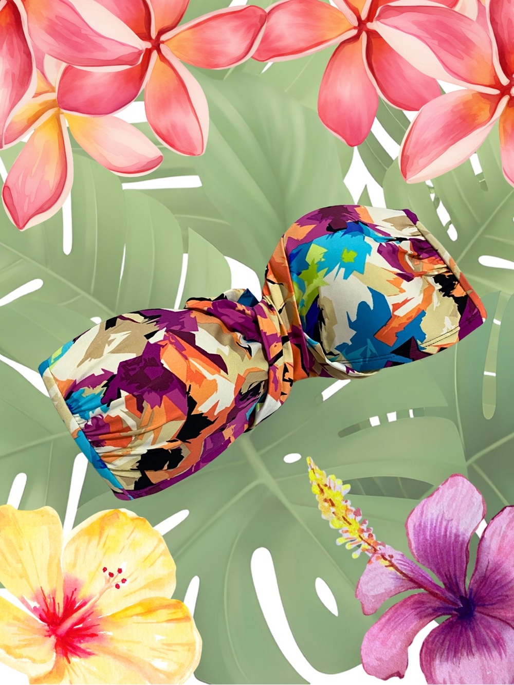 La Blanca Multicolor Abstract Bandeau Bikini Top